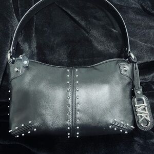 Black Studded Leather Shoulder Bag